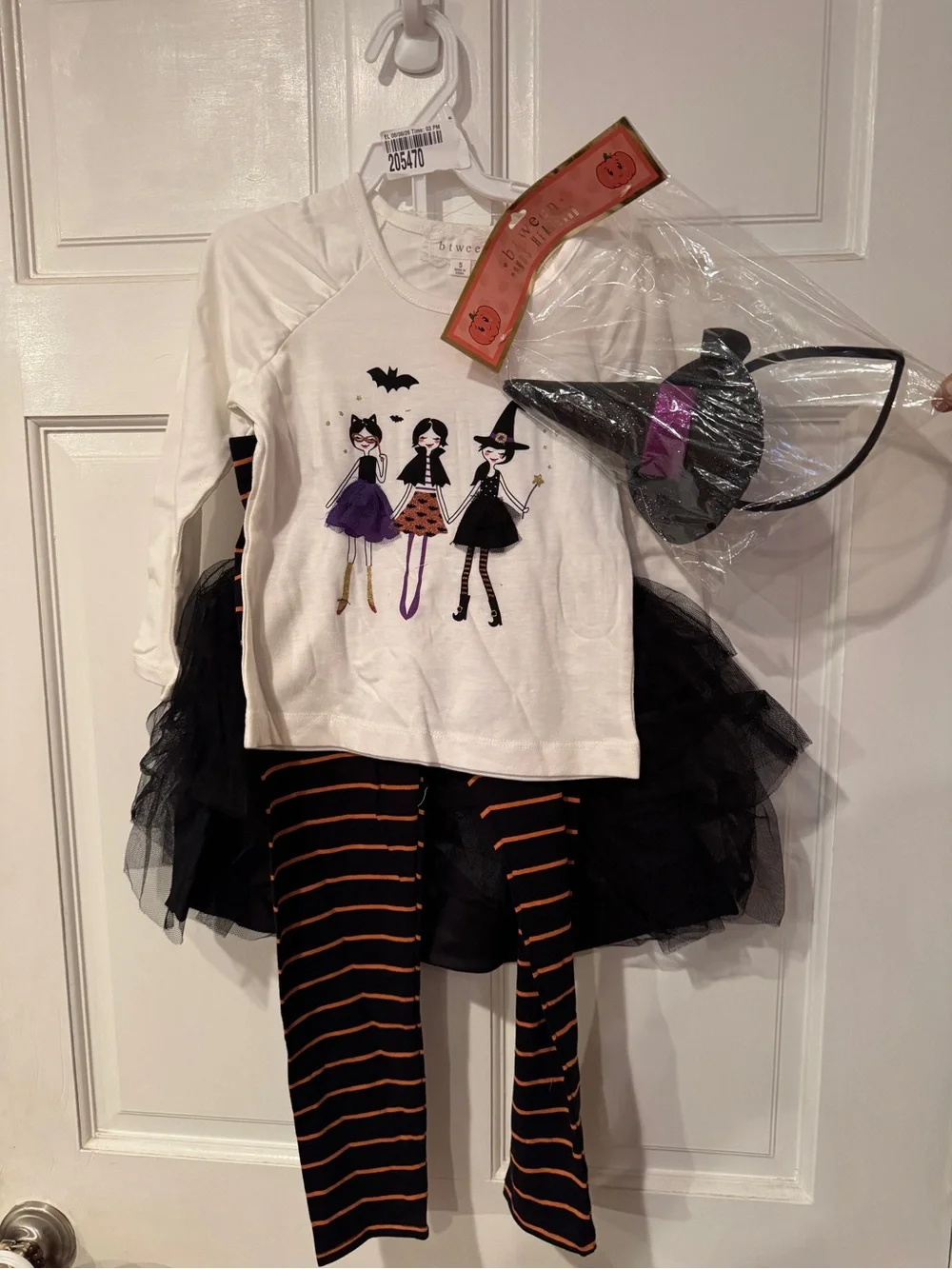 White & Black Halloween Kids Costume Set with Witch Hat